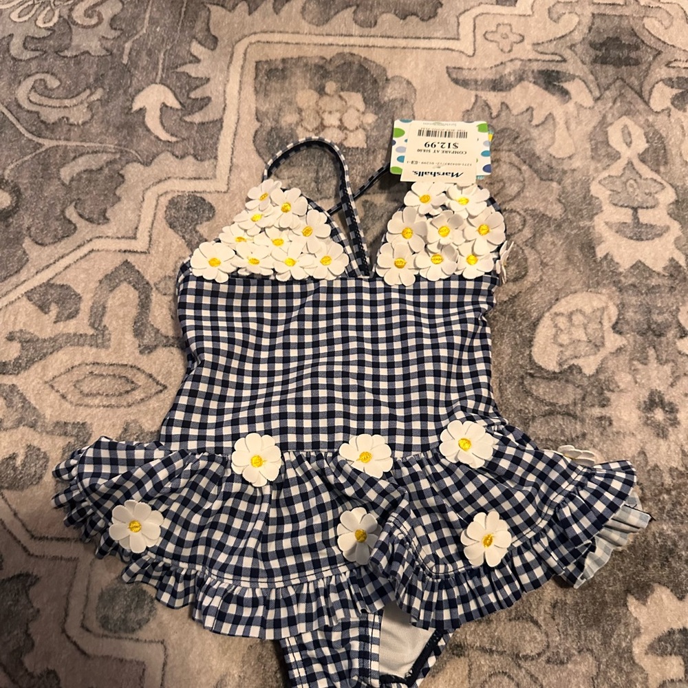 NWT Blue Gingham Swimsuit with Daisy Accents